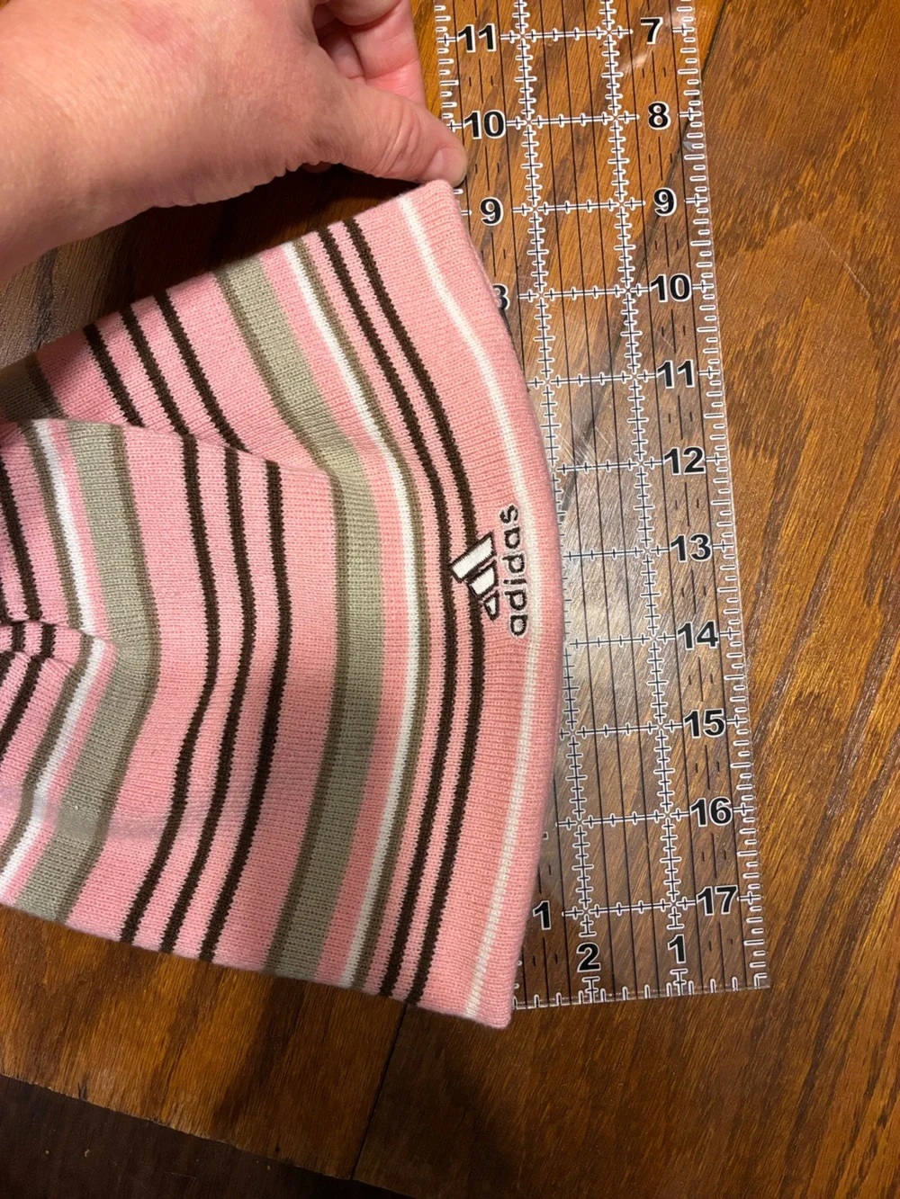 Y2K Adidas Reversible ClimaWarm Beanie Pink Brown White Stripes